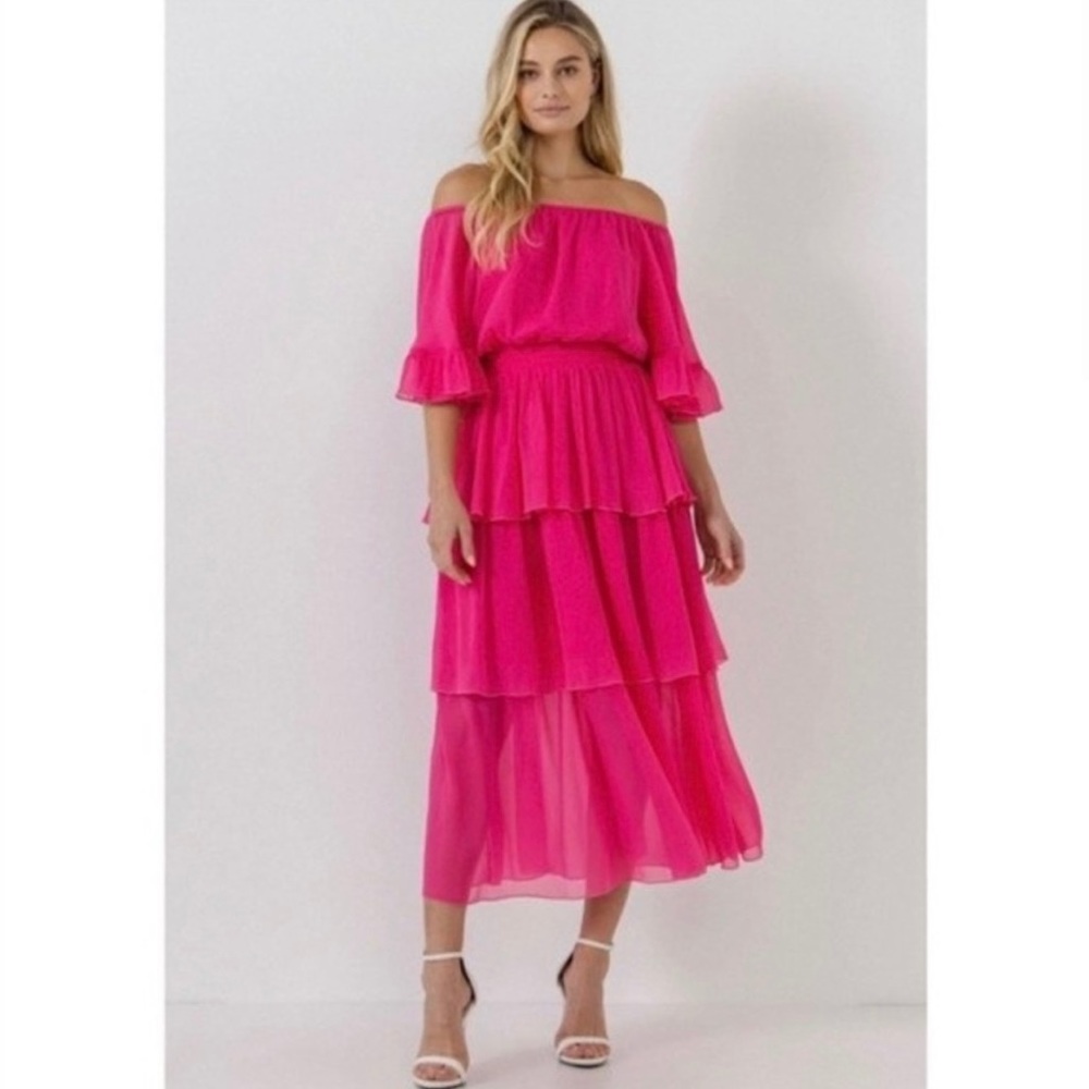 Endless Rose Chiffon off the Shoulder Ruffle Tier Maxi Dress